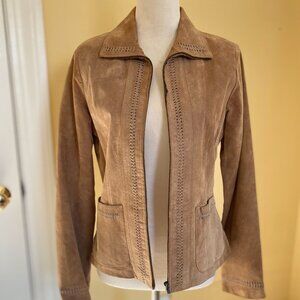 BT Limited suede jacket, braid detail, full zip, pockets, sz S.